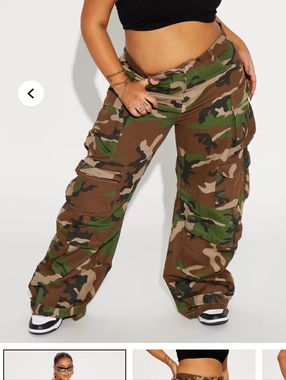 Fashion Nova Camo Wide-Leg Cargo Pants - Green/Brown